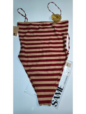 SAME Los Angeles One Piece L Burgundy Cream Stripe Sample NWT Rosette